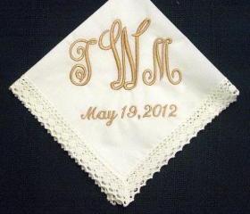 Personalized Wedding Gift - Wedding Hankerchief -Bridal Handkerchief in ivory with Gift Box