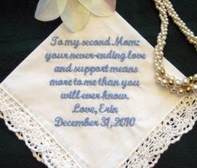 Personalized Wedding hankerchief for stepmother or other special someone with Gift Box 114S