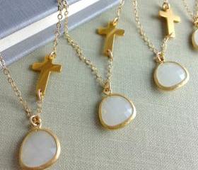 Set Of 4 Personalized sideways Cross Necklaces, Bridesmaids Gift, Best Friends Necklace, Wedding, Celebrity Necklace, Unique Bridesmaid Gift