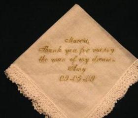 Personalized Wedding Gift- Wedding Handkerchief with Gold Metallic Thread with Gift Box 44S