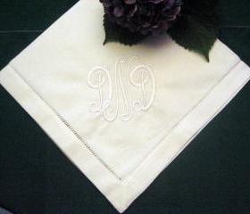 Personalized Napkins -Hemstitched Linen Dinner Napkin Set of 12