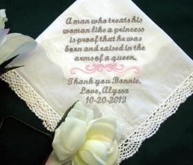 Personalized Wedding Gift Handkerchief from the Bride to Mother of Groom 134S