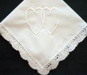 Personalized wedding gift- double heart handkerchief
