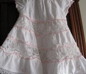 Sweet Pink and White Vintage Girl's Cotton and Lace Dress Handmade