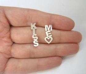 Kiss Me Earrings, Sterling Silver Letters Earrings, Stud earrings