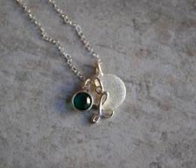 Initial and Birthstone Charm Necklace (Sterling Silver)