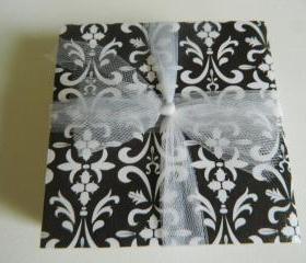 Black and White Damask Print Tile Coasters