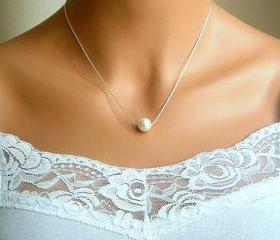 Pearl Necklace Bridal Jewelry Silver Necklace With 10mm White Swarovski Crystal Pearls 