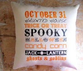 Halloween Pillow, Spooky, Fall, Subway Art, Trick or Treat