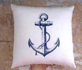 Nautical Pillow, Anchor, Beach, Ocean, Boat, Cottage Decor