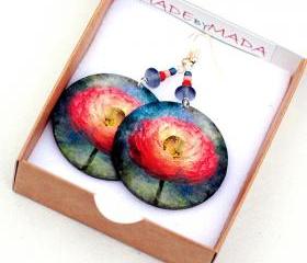 Pastel Flower Earrings Peony dangle Round decoupage earrings 