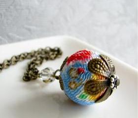 Kimono cherry blossom necklace - in Sky (also available in Chartreuse)