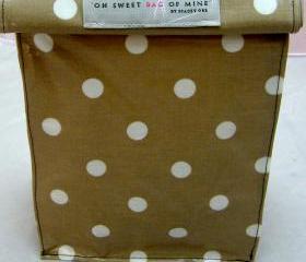 oilcloth Lunch Bag - Spots - White On Brown