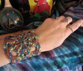 Crocheted Cuff Bracelet with Button Closure