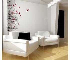 Tree Branches with Birds Left Sided Vinyl Wall Decal 22111