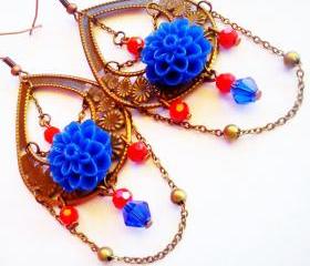 Blue flower dangle earrings