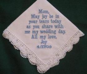 Personalized Wedding Gift - Wedding Handkerchief for Mother of the Bride with Gift Box 16B