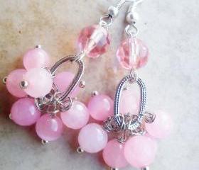 Pink bead wire wrap earrings