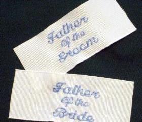 Set of 2 men's wedding tie labels.