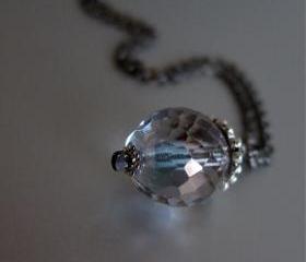 Shimmering Morning Dew necklace - mystic blue faceted glass / gunmetal