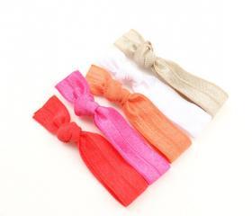 Preppy Ribbon Hair Bands (5) - No Tug Hair Ties - Bright Fold Over Elastic Hair Bands, Bracelets - Emi Jay Inspired Hair Ties 