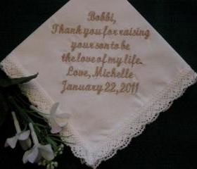 Personalized Wedding Gift-Wedding Handkerchief-Ivory - for Mother of the Groom with Gift Box 99S