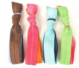 Double Hair Tie Bracelets (4) - No Tug Hair Tie - Emi Jay Inspired Ribbon Hair Bands - Knotted Hair Ties - Elastic Ponytail 