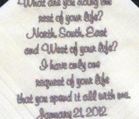 Personalized Wedding Handkerchief for Bride or Groom 122S