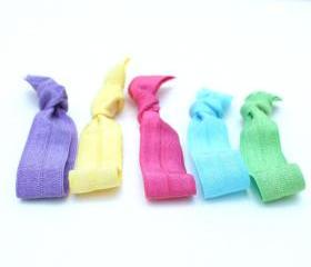 Elastic Hair Ties (5) - No Dent Knotted Hair Ties - Yoga Hair Bands - No Crease Pony Tail - Ribbon Bracelet - Handmade Ribbon Hair Ties 