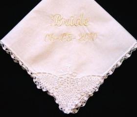 Personalized Wedding Gift - Wedding Handkerchief with Lace Corner for the Bride with Gift Box 70SL