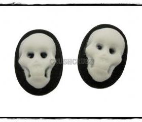  10pcs 13x18mm Black Skull Skeleton Cameos FLAT BACK Cabochons F456
