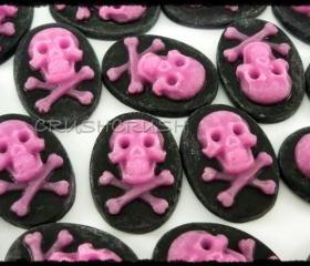  10pcs Pink Skull Skeleton Crossbone Cameos FLAT BACK Goth F336