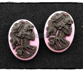 10pcs 13x18mm Black Lolita Skull Skeleton Cameos FLAT BACK Cabochons F454