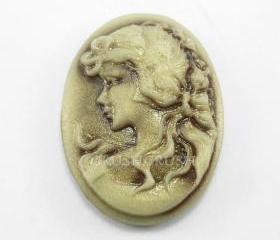  5pcs Vintage Victorian Lady Cameos FLATBACK Cabochons Portrait Brown - F067
