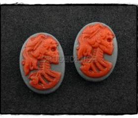10pcs 13x18mm Red Lolita Skull Skeleton Cameos FLAT BACK Cabochons F453