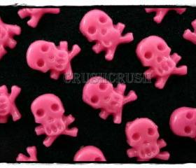  20pcs Hot Pink Girly Skull Crossbone Halloween Flat Back Cabochon F525