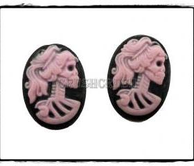  10pcs 13x18mm Pink Lolita Skull Skeleton Cameos FLAT BACK Cabochons F452