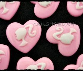  15pcs Resin Barbie Girl Ponytail Cabochons Flat back Heart Shape F348