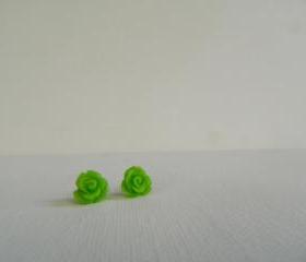 Grass Green Rose Cabochon Earrings