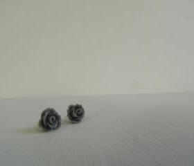 Grey Rose Cabochon Earrings