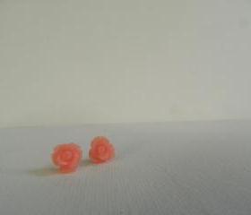 Apricot Rose Cabochon Earrings