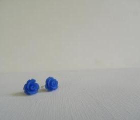 Royal Blue Rose Cabochon Earrings