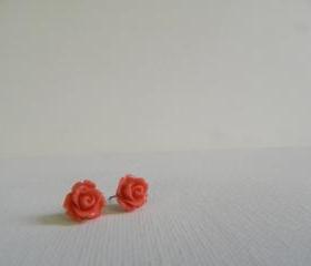Cantaloupe Rose Cabochon Earrings