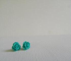 Teal Rose Cabochon Earrings