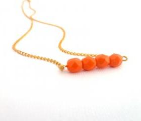 Orange beaded bar necklace/gold plated chain/czech glass beads 