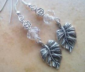 Dangle crystal leaf earrings
