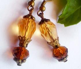 BUY 4 - GET 1 pair earrings FREE..Drop crystal teardrop topaz bronze earrings