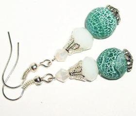 BUY 4 - GET 1 pair earrings FREE..Lovely green white crystal agate stone modern earrings-affordable gift