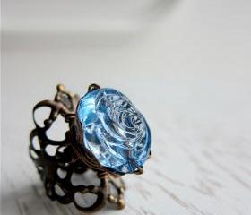 Nostalgic Rose Ring - vintage lucite in Vintage Blue (adjustable) - Last Piece