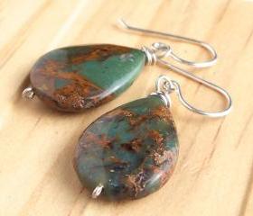 Gemstone Drop Earrings, African Green Opal Teardrops